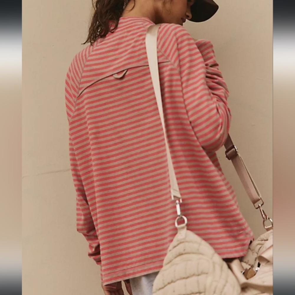 LAST ONE! Free People Movement Restoration Yarn Dye Stripe Layer Top Stripe Sand - Picture 3 of 5